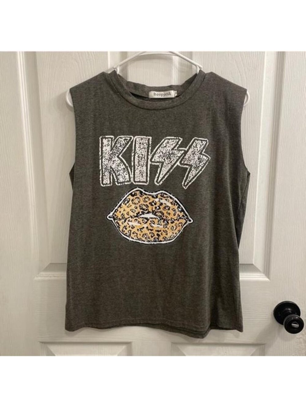 Women’s Kiss band graphic grey muscle tee There is...